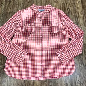 Tommy Hilfiger Orange, Pink + White Long Sleeve Plaid Button Down Shirt Size XXL